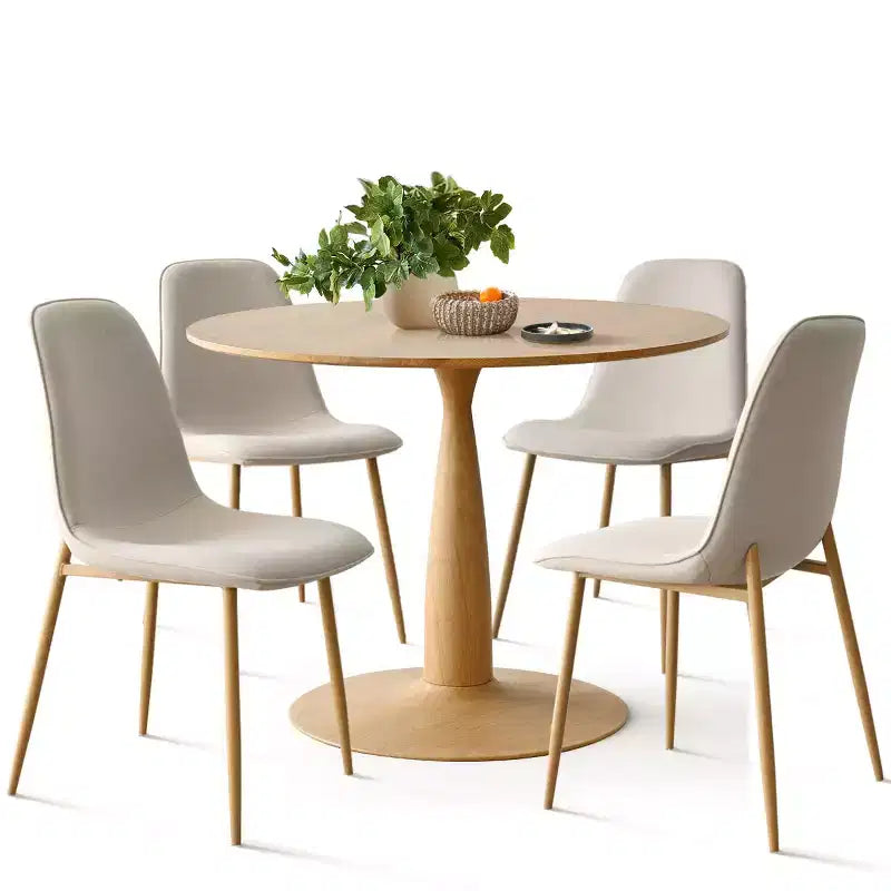 Ensemble de salle à manger rond 5 pièces, table à piédestal aspect bois 39,5 et chaises incurvées rembourrées, idéal pour les coins de cuisine-Panipeachy