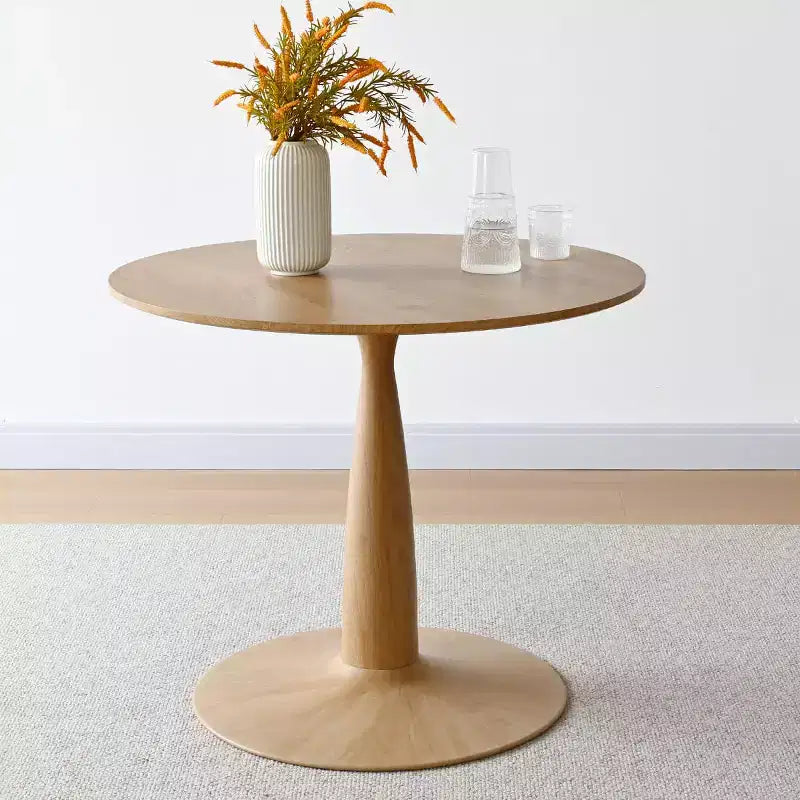Ensemble de salle à manger rond 5 pièces, table à piédestal aspect bois 39,5 et chaises incurvées rembourrées, idéal pour les coins de cuisine-Panipeachy