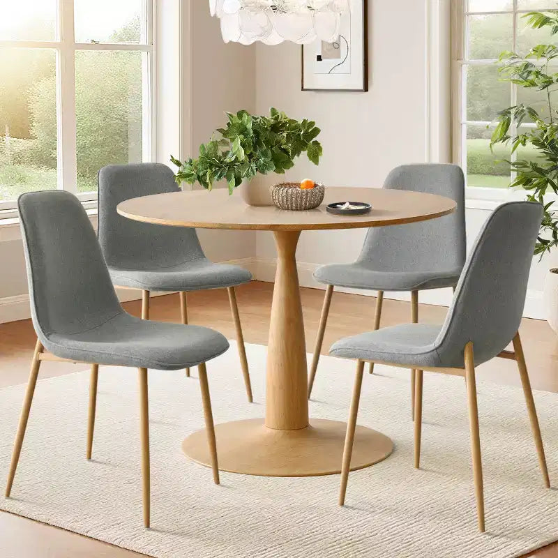 Ensemble de salle à manger rond 5 pièces, table à piédestal aspect bois 39,5 et chaises incurvées rembourrées, idéal pour les coins de cuisine-Panipeachy