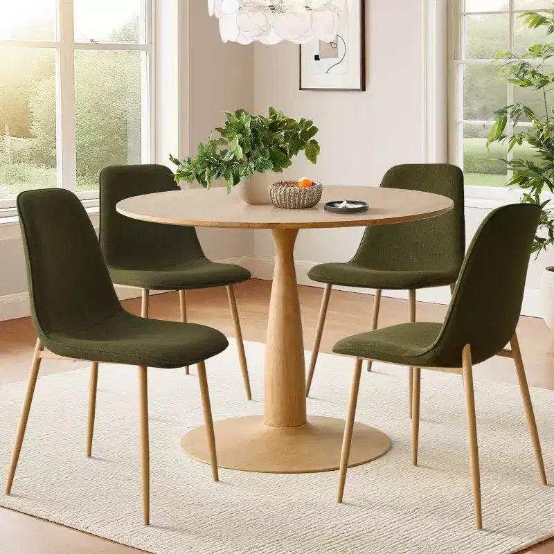 Ensemble de salle à manger rond 5 pièces, table à piédestal aspect bois 39,5 et chaises incurvées rembourrées, idéal pour les coins de cuisine-Panipeachy