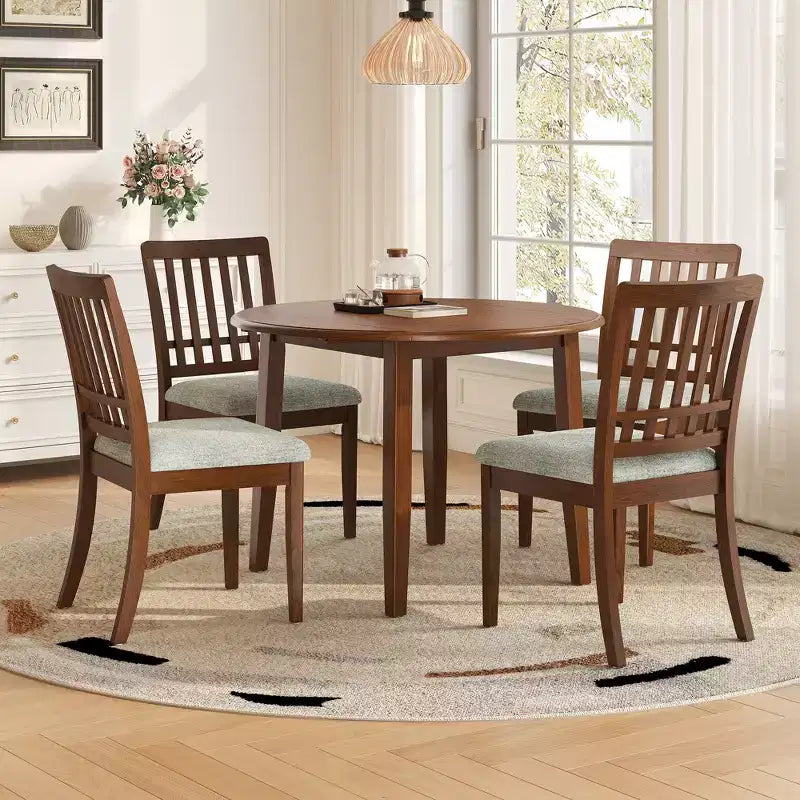 Ensemble de salle à manger rond GDFStudio Turner 5 pièces avec 1 table de salle à manger pliante en bois et 4 chaises rembourrées