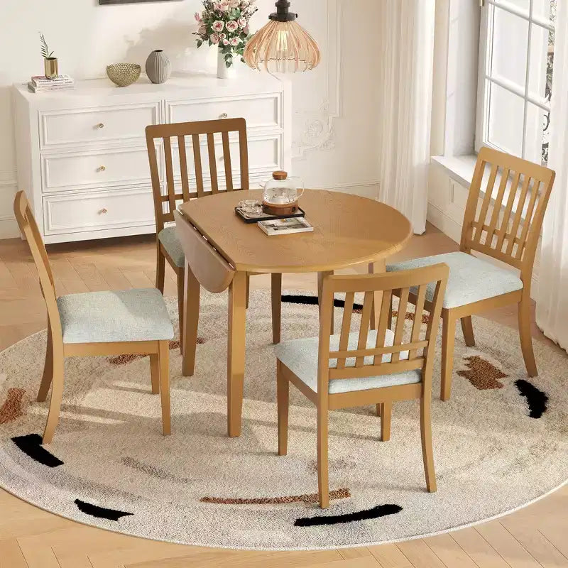 Ensemble de salle à manger rond GDFStudio Turner 5 pièces avec 1 table de salle à manger pliante en bois et 4 chaises rembourrées