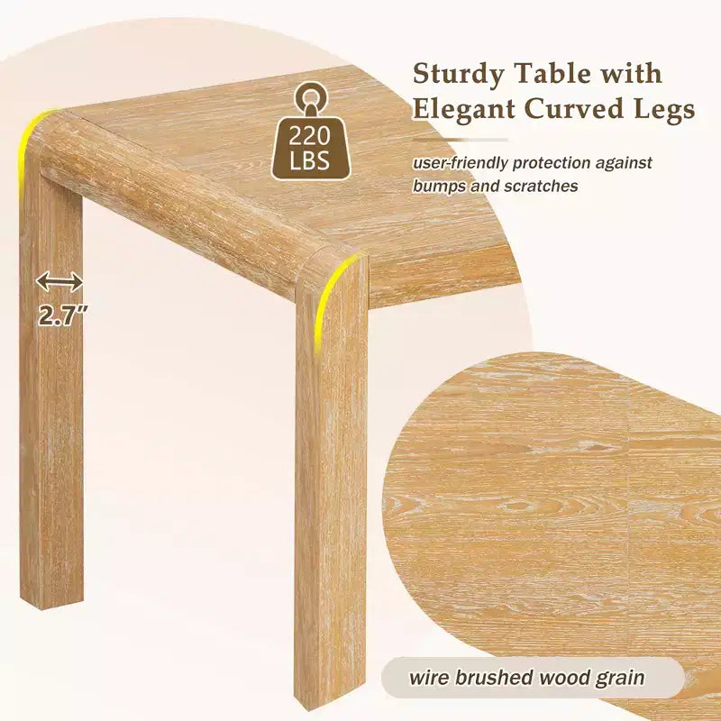 Ensemble de salle à manger vintage extensible pour 6 personnes avec 4 chaises rembourrées et un banc, table de cuisine rustique brossée à la main avec design incurvé