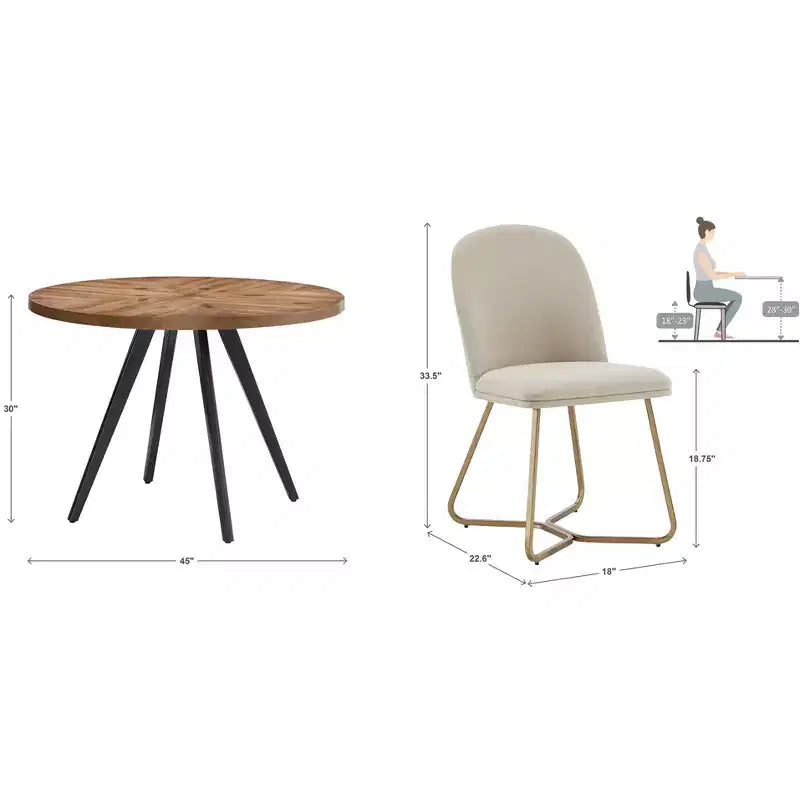 Ensemble table de salle à manger Jolana 45 en chêne rond à plateau noir et chaises de salle à manger tapissées de lin - iNSPIRE Q