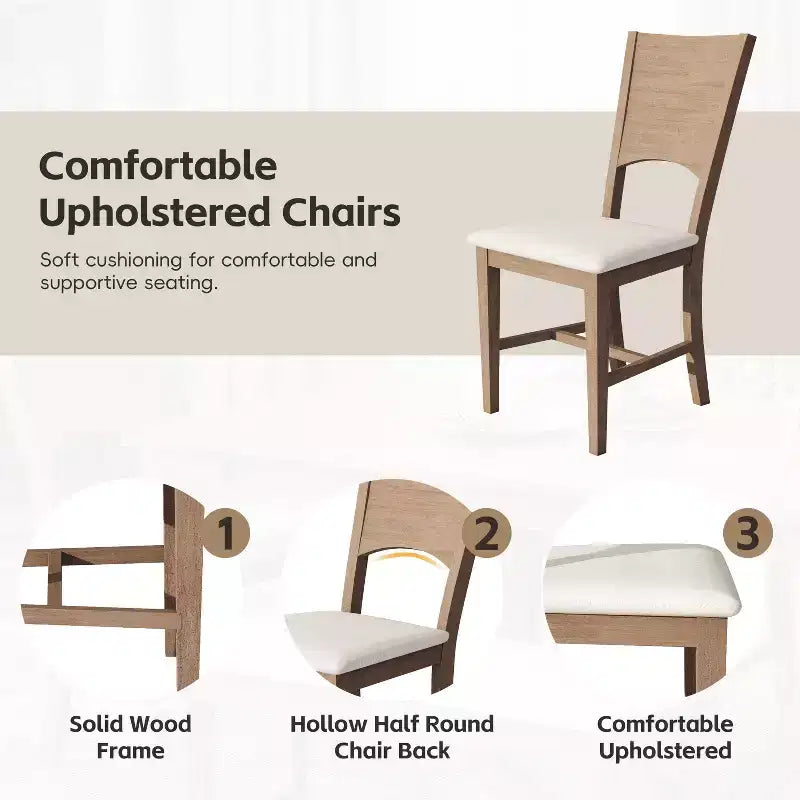 Ensemble de salle à manger 6 pièces pour 6 personnes, ensemble de table de cuisine familiale avec chaises de salle à manger et banc rembourrés ergonomiques - ModernLuxe
