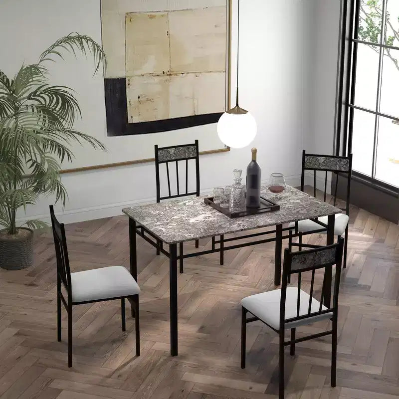 Costway Ensemble de salle à manger 5 pièces Table à plateau en faux marbre 76 cm et 4 chaises rembourrées avec pieds en métal