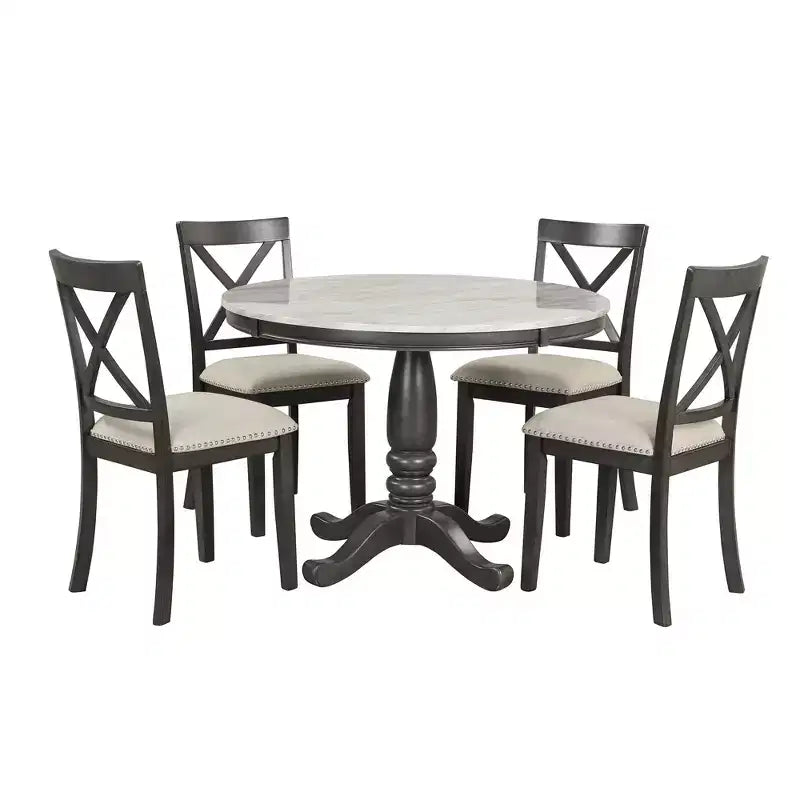 Ensemble de salle à manger 5 pièces avec table en bois massif et 4 chaises, gris - ModernLuxe