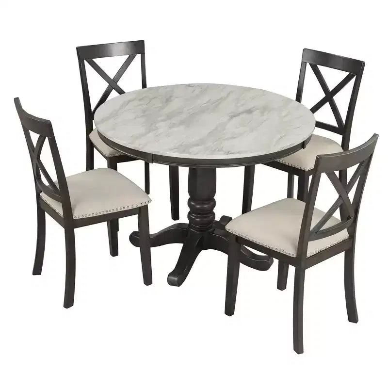 Ensemble de salle à manger 5 pièces avec table en bois massif et 4 chaises, gris - ModernLuxe