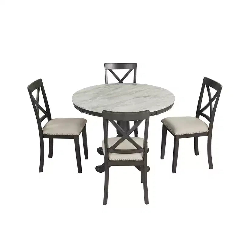 Ensemble de salle à manger 5 pièces avec table en bois massif et 4 chaises, gris - ModernLuxe