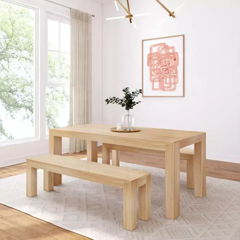 Ensemble de salle à manger moderne Plank+Beam en bois massif avec 2 bancs pour 6 personnes