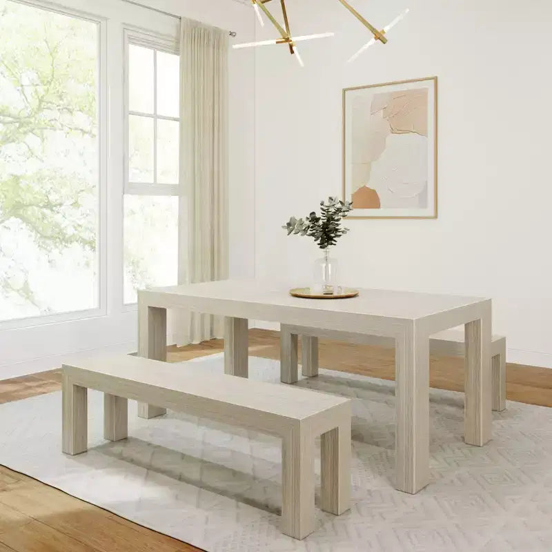Ensemble de salle à manger moderne Plank+Beam en bois massif avec 2 bancs pour 6 personnes