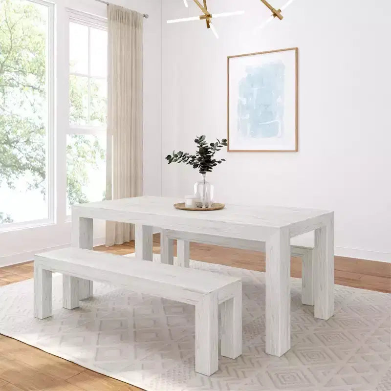 Ensemble de salle à manger moderne Plank+Beam en bois massif avec 2 bancs pour 6 personnes