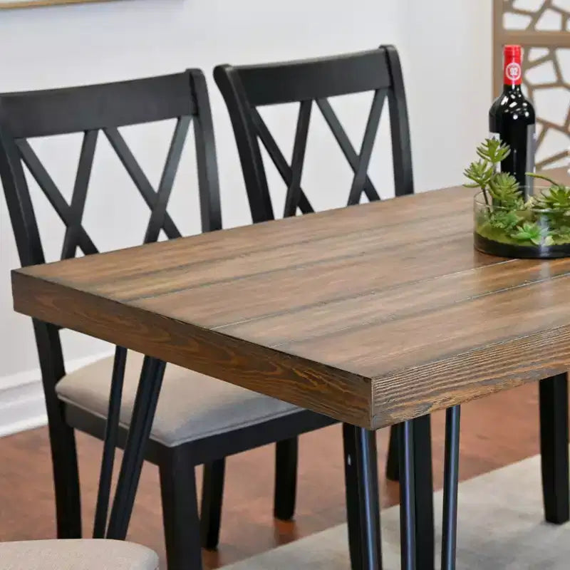 Ensemble de salle à manger Arroyo de Roundhill Furniture, table à manger Hairpin avec 4 chaises à dossier croisé, noir riche, 5 pièces