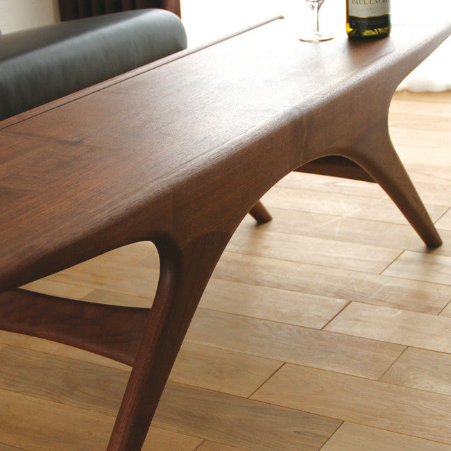 Table Basse Slim en Métal et Placage Bois