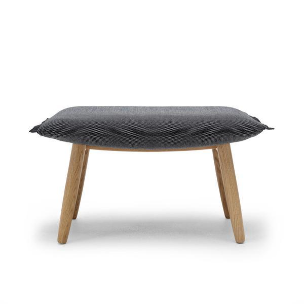 Tabouret en chêne massif et noyer massif, tissu