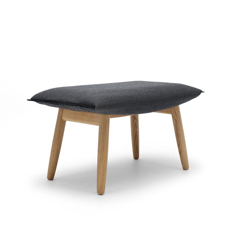 Tabouret en chêne massif et noyer massif, tissu